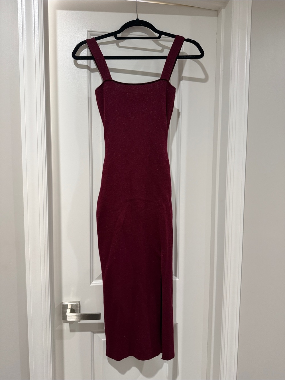 Women's Shimmer Burgundy Square-Neck Midi Dress with slit